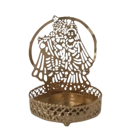 AZIZ GLOBAL TRADING/ BRASS PLATED RADHA KRISHNA T LIGHT CANDLE HOLDER view 2