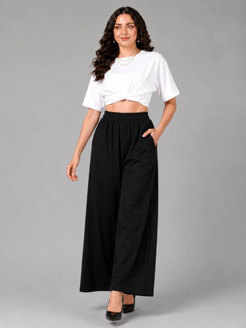 Women's Black Wide Leg Rayon Palazzo Pants