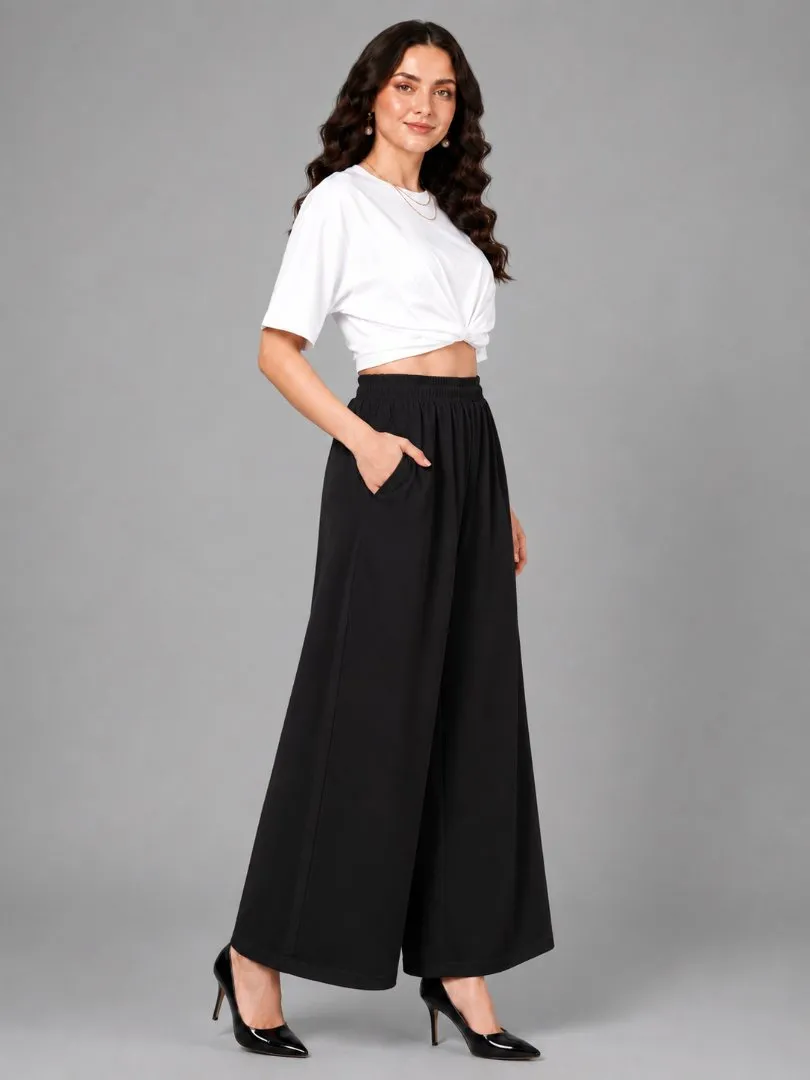 Women's Black Wide Leg Rayon Palazzo Pants view 2