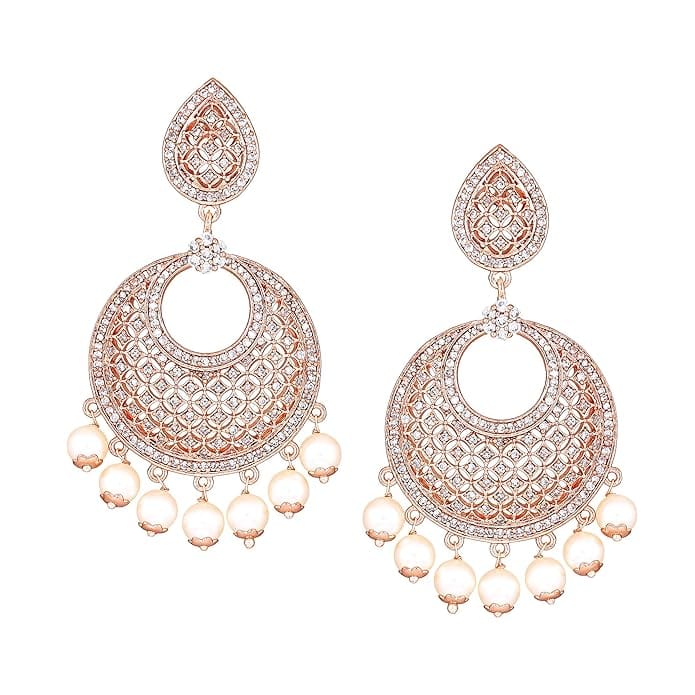 Stunning Cubic Zirconia and Pearl Drop Earrings in Rose Gold Plating view 2