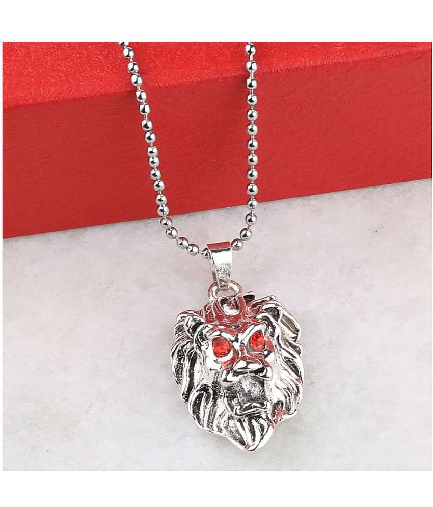 SILVERSHINE SilverPlated Attractive Chain With Lion Design Silver pendant With Diamond For Man Boy