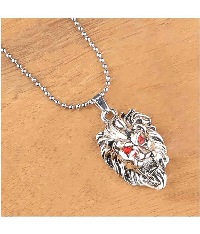 SILVERSHINE SilverPlated Attractive Chain With Lion Design Silver pendant With Diamond For Man Boy view 2