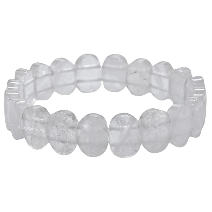 Sahaj Hast Clear Quartz Faceted Oval Bracelet Healing Gemstone Jewelry (Size - 6.5")