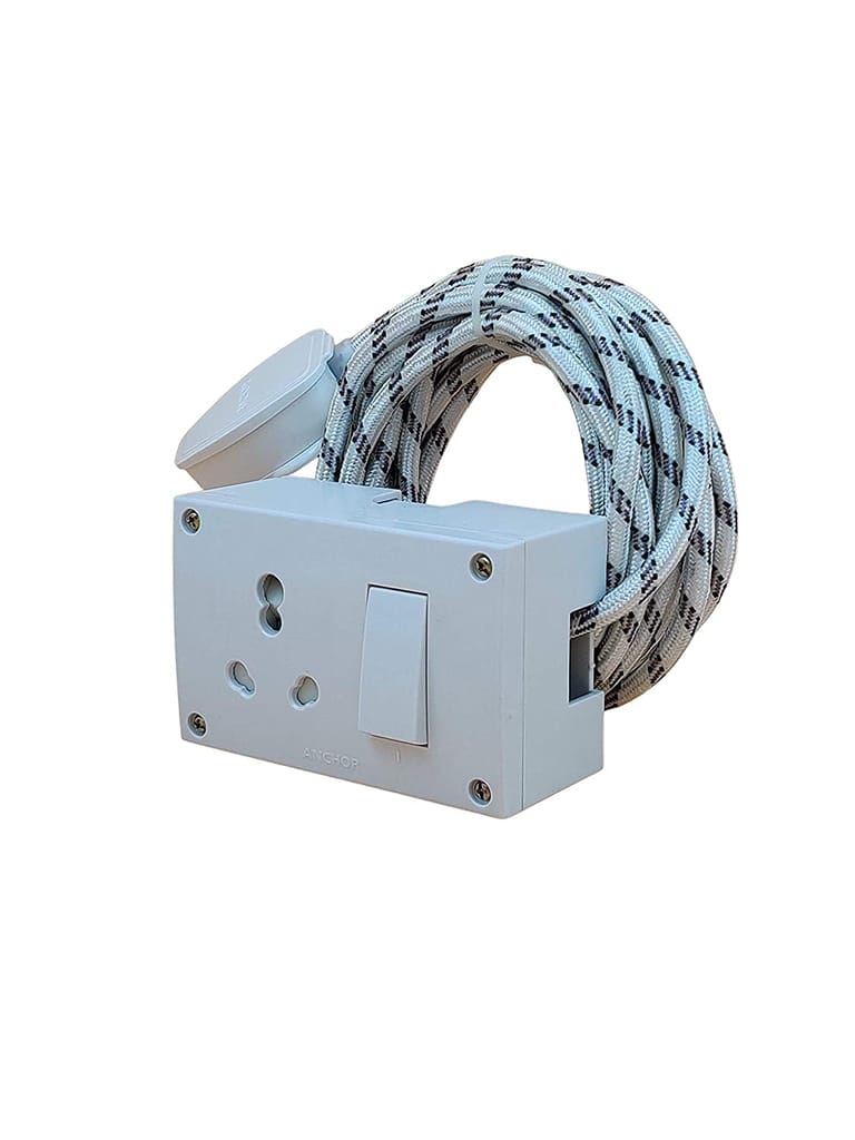 INDRICO? 16 amps Extension Boards 3 Pins max. Load 1500 watts with Cloth Binding Wire White view 2
