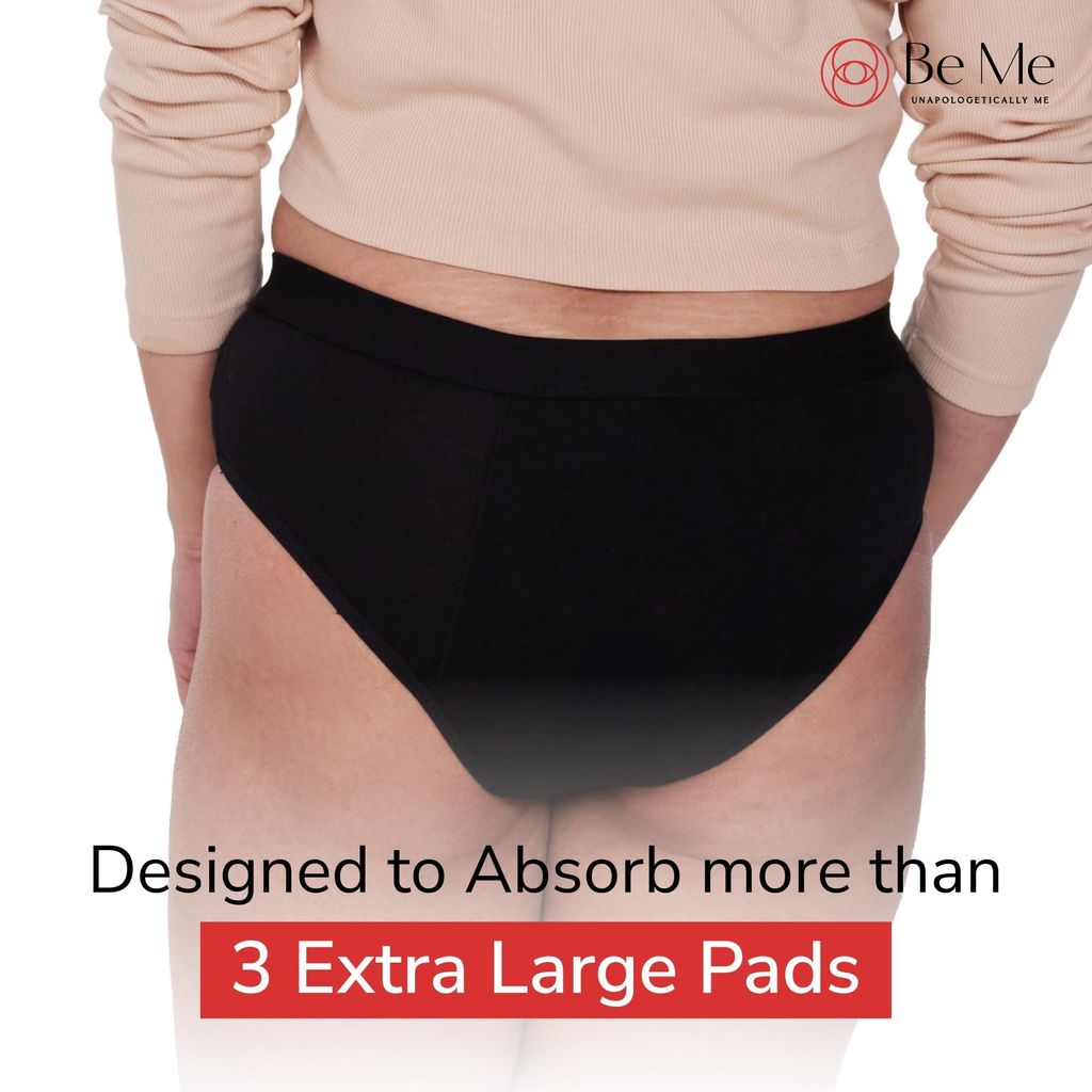 Be Me Period Panties for Women|Pack of 1|Mid Brief|Strong Leak Protection, Durable Design Underwear|Oeko-TEX, FDA Approved|Holds More Than 3 XL Pads view 2