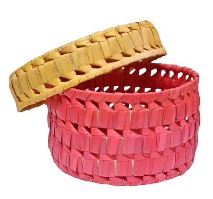 Handcrafted Woven Storage Basket Set - Yellow & Magenta view 2