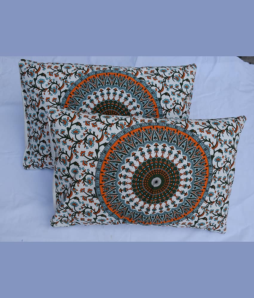 Miyanbazaz Set of 2 Cotton Floral Cylindrical Cushion Cover (45X45)cm - Orange