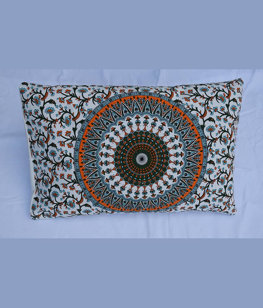 Miyanbazaz Set of 2 Cotton Floral Cylindrical Cushion Cover (45X45)cm - Orange view 2