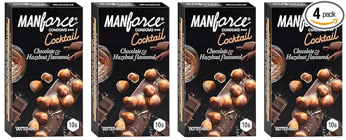 Manforce Cocktail Condoms (Dotted-Rings) Hazelnut & Chocolate Flavoured 10 Pcs x Pack of 4