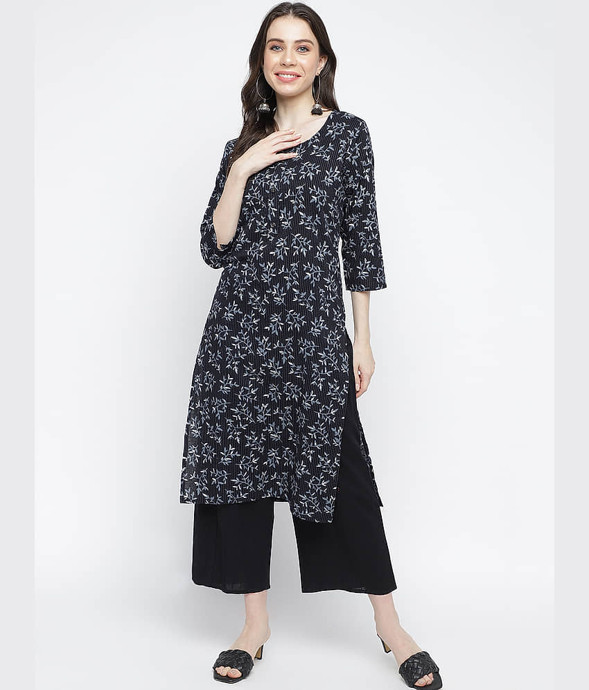 Anaiah - Black Cotton Women's Straight Kurti ( Pack of 1 )