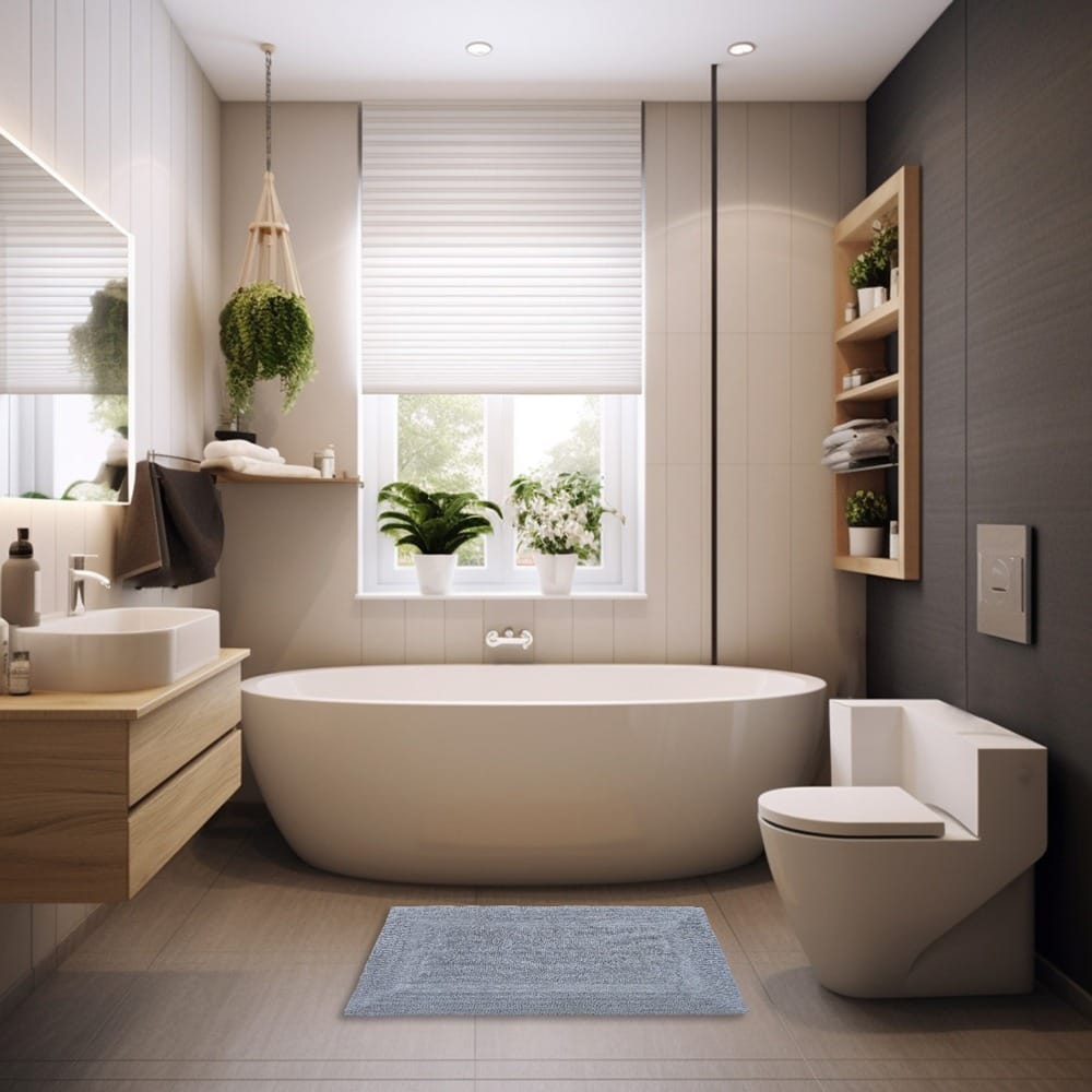 Luxurious Grey Cotton Bath Mat | Soft & Absorbent Non-Slip Bathroom Rug view 2