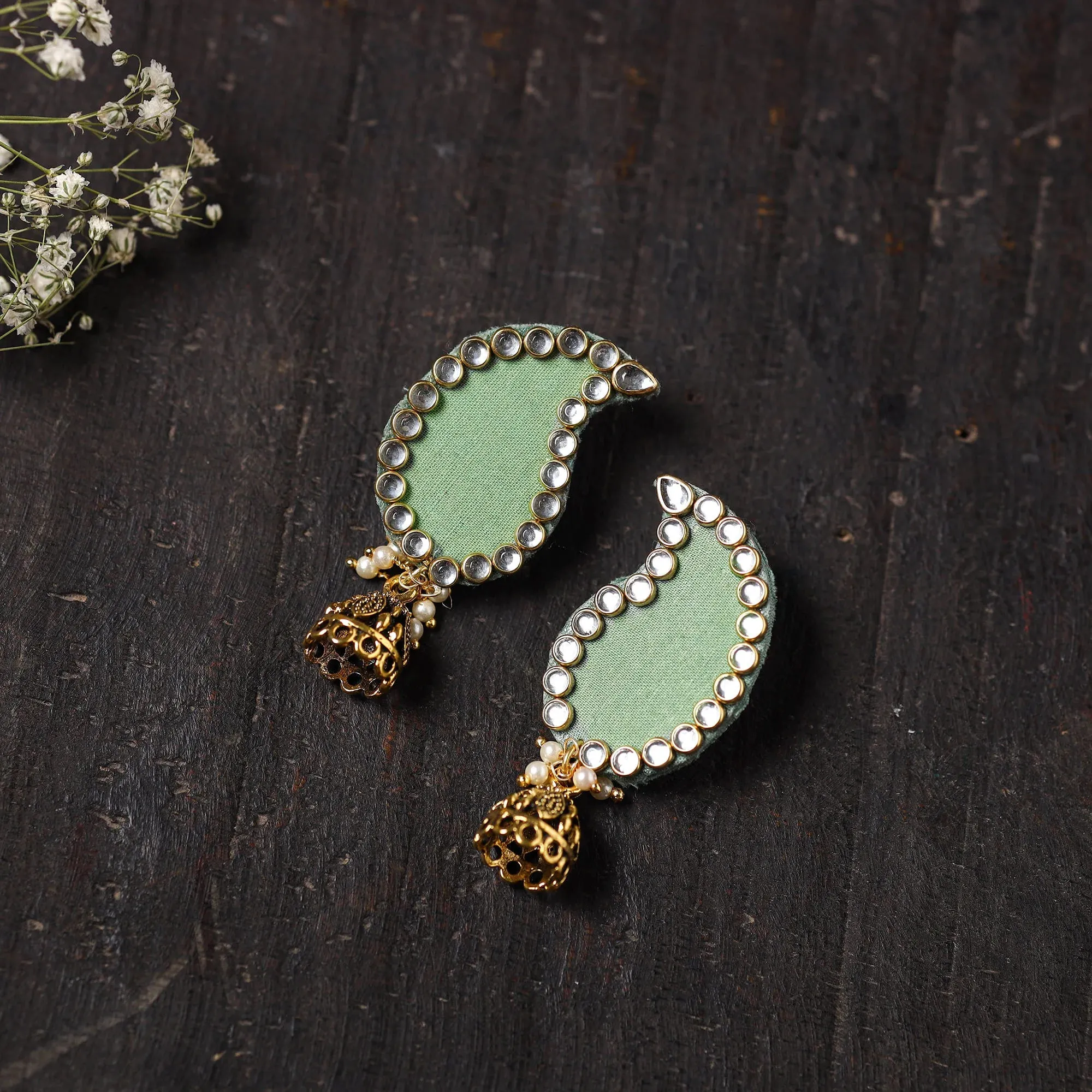 Green - Aarohi Stone Work Fabart Earrings