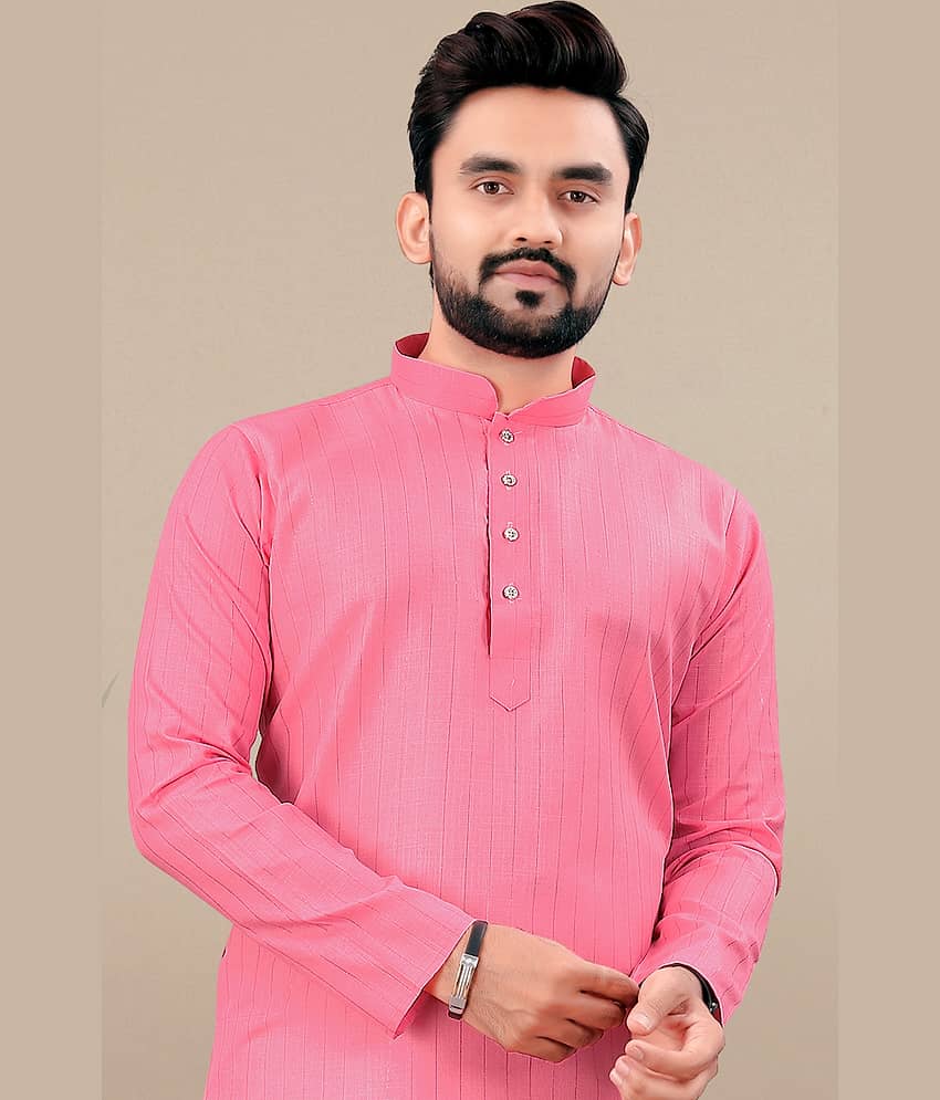 Balaji's Light Pink Cotton Relaxed Fit Men's Kurta Pyjama Set ( Pack of 1 ) view 2