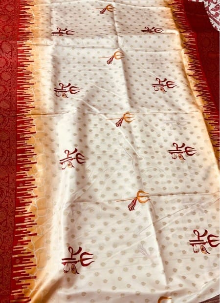 Bengali Red & White Saree view 2