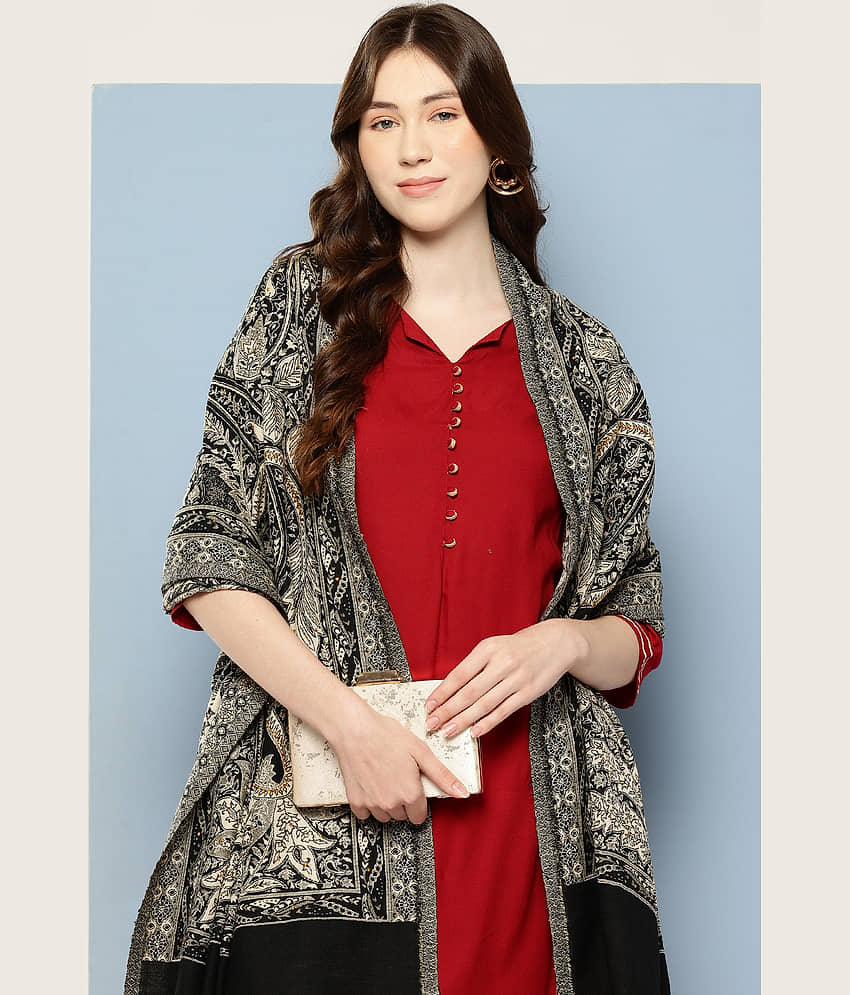 Aarika Black Self Design Shawl - ( Pack of 1 )