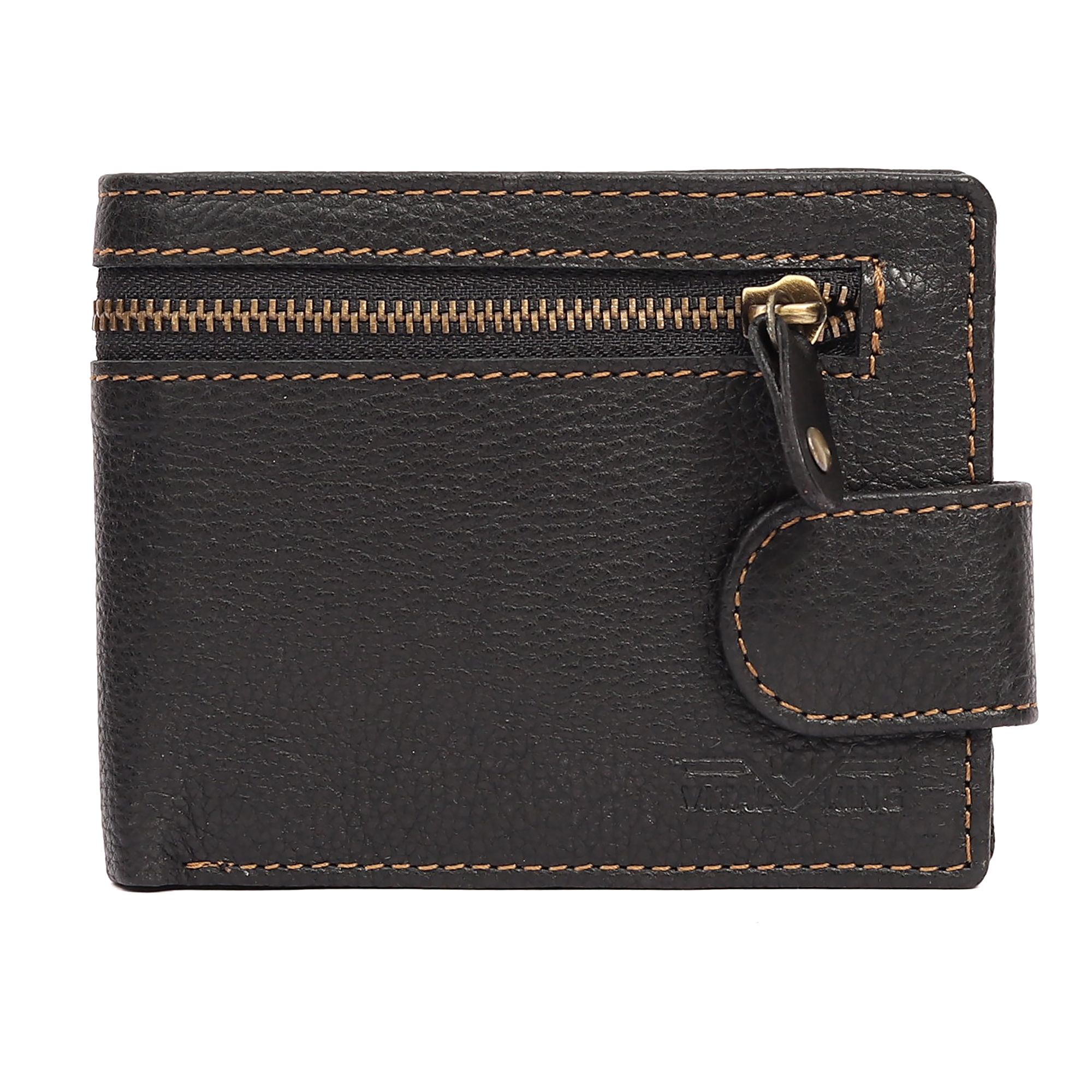 Vital King Men Travel Black Genuine Leather RFID Wallet (11 Card Slots)