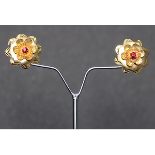 S L GOLD 1 Gram Micro Plated Flower Red Stone Earring E11 view 2