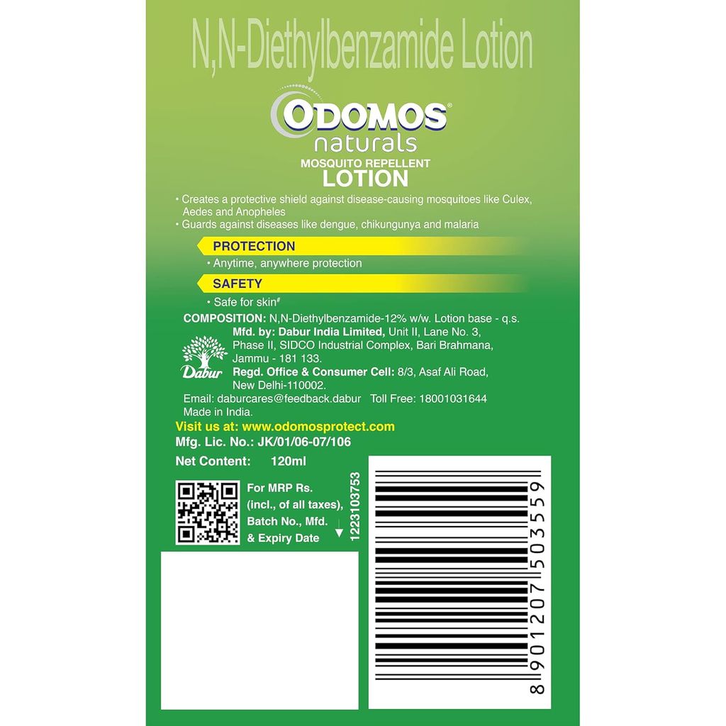 Dabur Odomos Naturals Mosquito Repellant Lotion -120Ml,Clinically Tested & Pediatrician Certified,8 Hours Protection In Single Application,Protection Against Dengue, Malaria & Chikungunya,Safe On Skin view 2