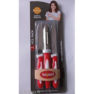 3 Pc Stainless Steel Knife Set Knife Set/PEELAR Set/3 PC/ Red White