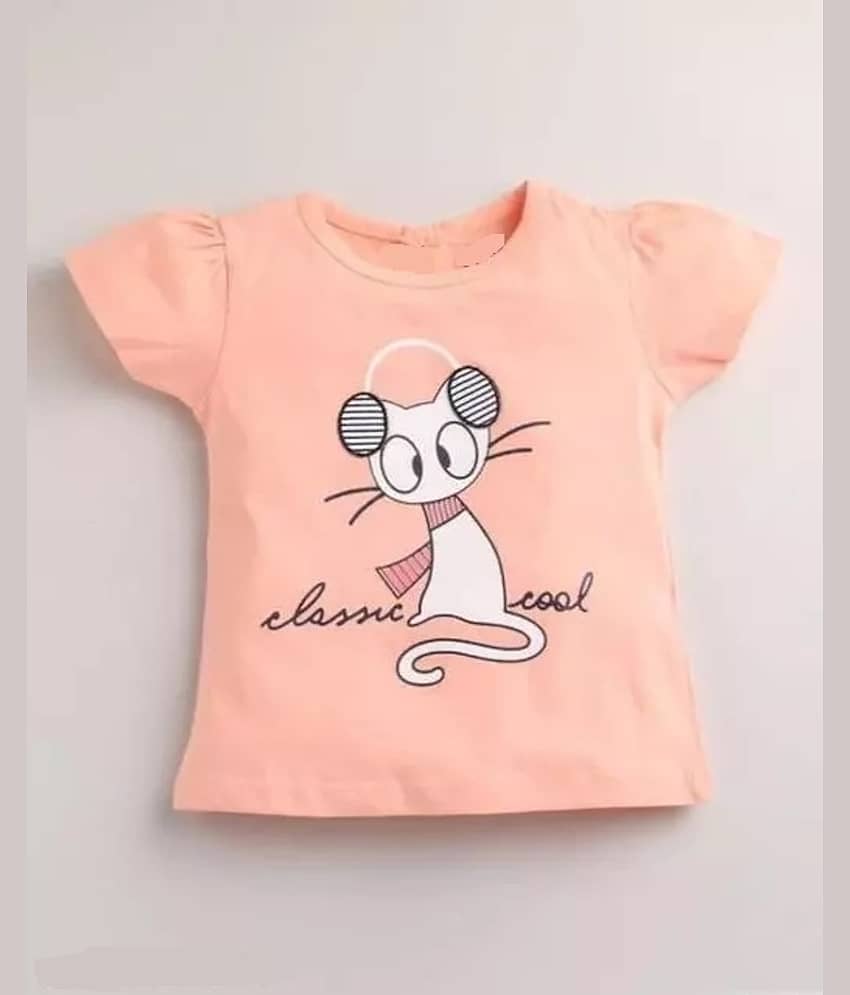 CUTEVIBE Pack of 1 Baby Girls 100% Cotton T-shirt & Pants ( PeachPuff ) view 2