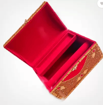 Trendwill Wooden Vanity Make up Box with Half Rajwada and Maroon velvet Work| One large compartment and one round rod for bangles all. Vanity Box (Maroon)