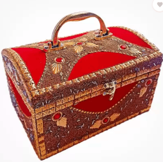 Trendwill Wooden Vanity Make up Box with Half Rajwada and Maroon velvet Work| One large compartment and one round rod for bangles all. Vanity Box (Maroon) view 2