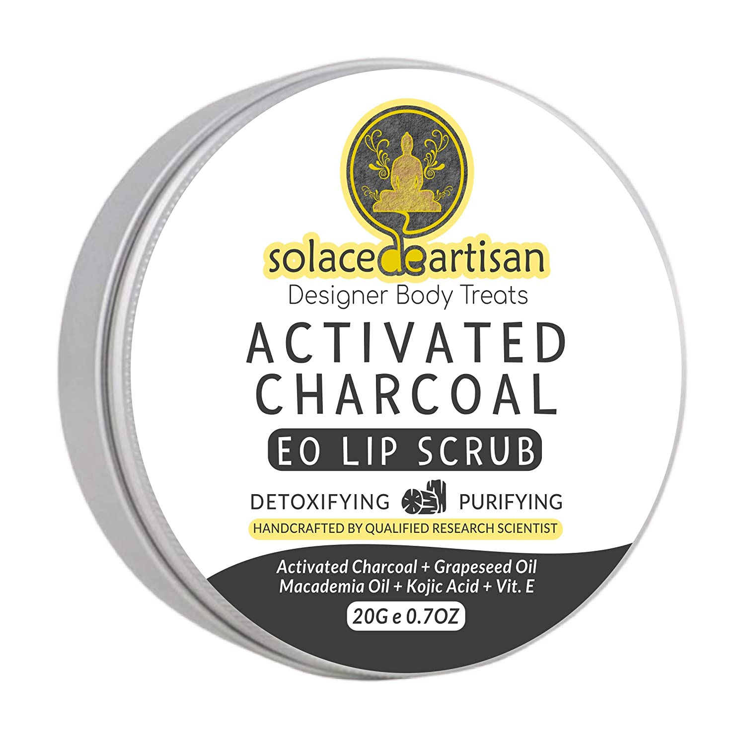 SolaceDeArtisan Activated Charcoal Detoxifying & Purifying EO Lip Scrub, 20 gm