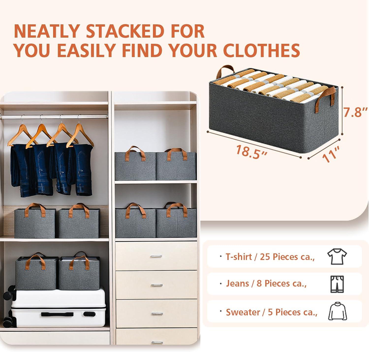 Wardrobe Organizer for Clothes with Metal Frame Rectangle Storage Baskets for Clothing Fabric Storage Box with Handles Shelf Basket for Storage Clothes Pants Jeans Sweater view 2