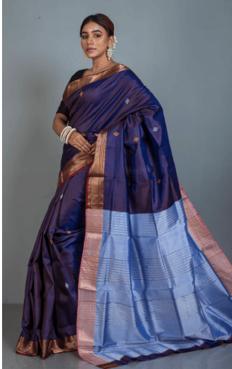 Women's Handloom Pure Silk Saree With Blouse Piece, Traditional Indian Sari view 2
