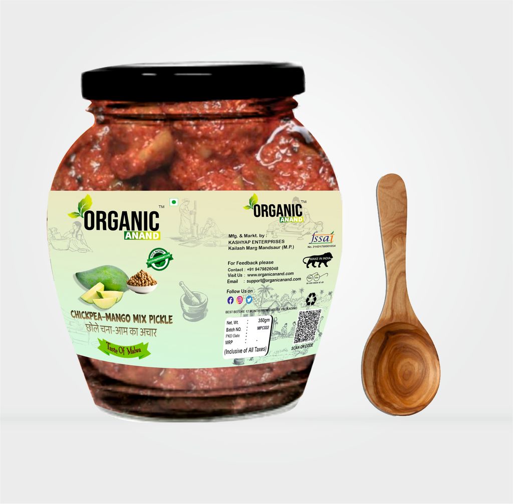 Organic Anand Homemade Chickpea Mango Mix Pickles 350gram Traditional Chana/Chhole Aam ka Achar with Neemwood Spoon Flavourful Delicious Tastemwood Spoon (350gm-Pack of 1) view 2
