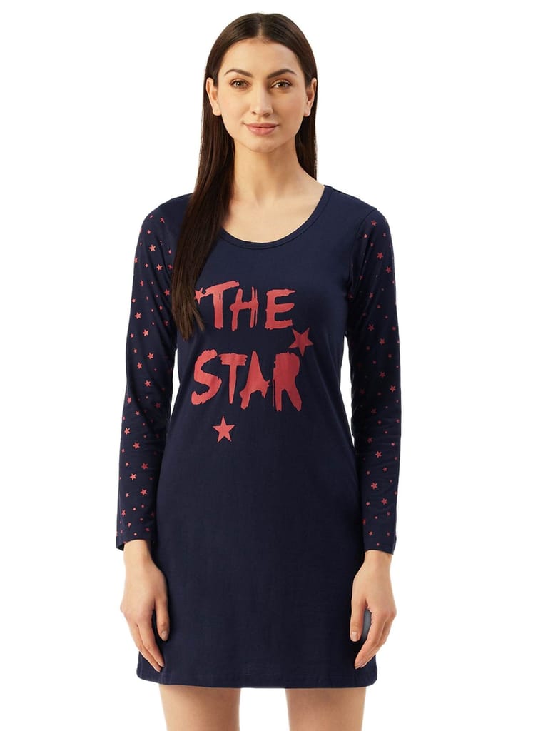 Klamotten Women's Printed Full Sleeves Sleepshirt DB13N view 2
