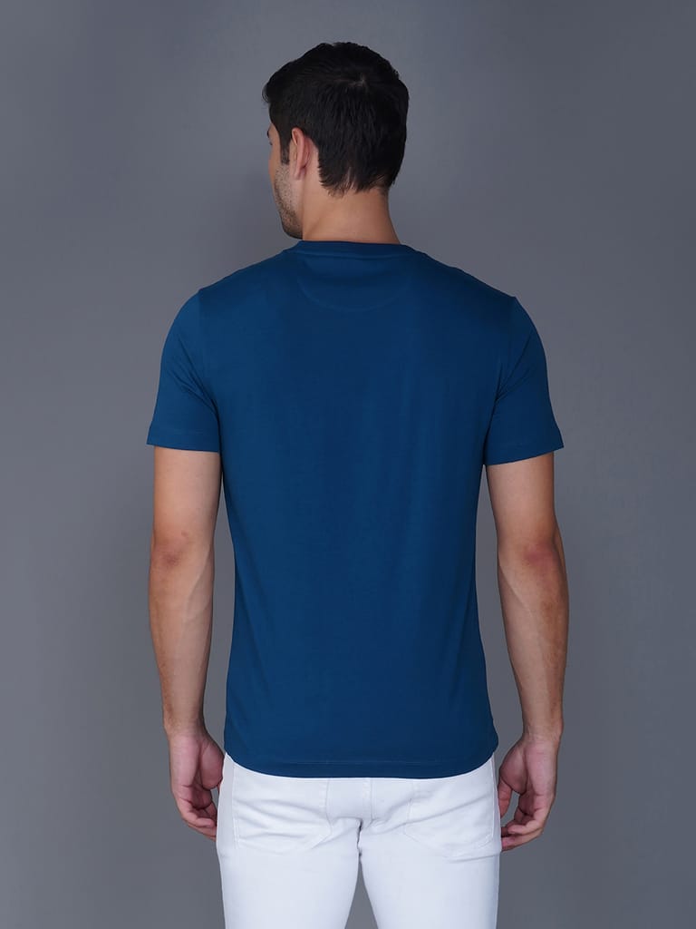 Round Neck Branded Cotton Jersey T-Shirt for Men Blue view 2
