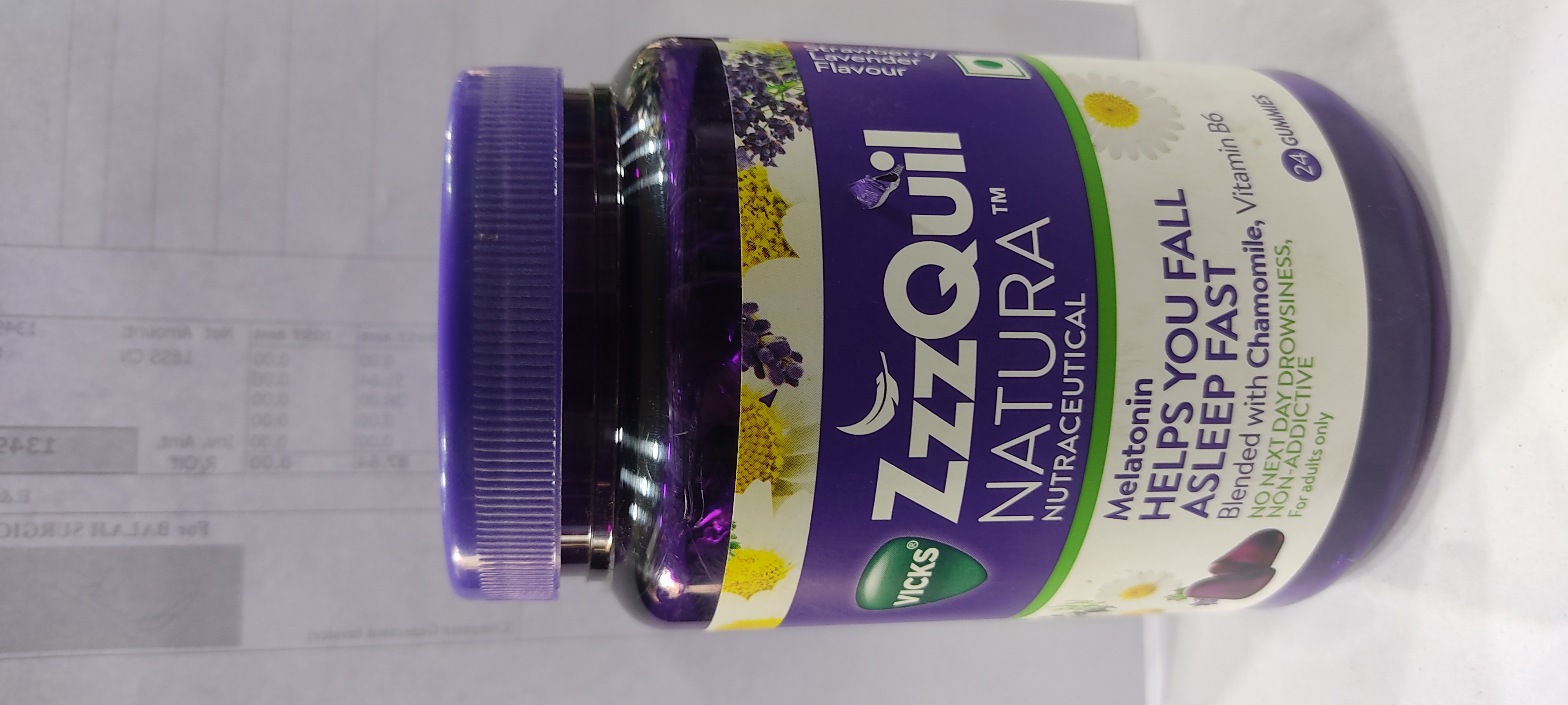 Vicks Zzzquil Natura" Nutraceutical Melatonin Helps you fall Blended with chamomile, vitamin b6 24 glimmes For adults only Asleep fast