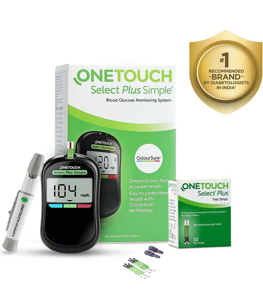 Onetouch Select Plus Simple Glucometer | Free 10 Test Strips + 10 Lancets + 1 Lancing Device