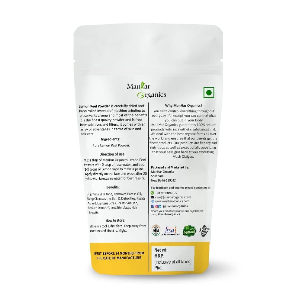 ManHar Organics Lemon Peel Powder 100gm | Pure & Natural | Skin Brightening, Oil Control & Tan Removal | Herbal Face & Hair Care view 2