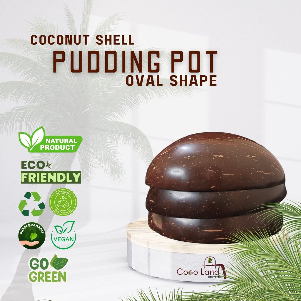 CocoLand Coconut Shell Pudding Pot Oval Shape (150-250 ml) M-L Size Coconut Oil Polished view 2