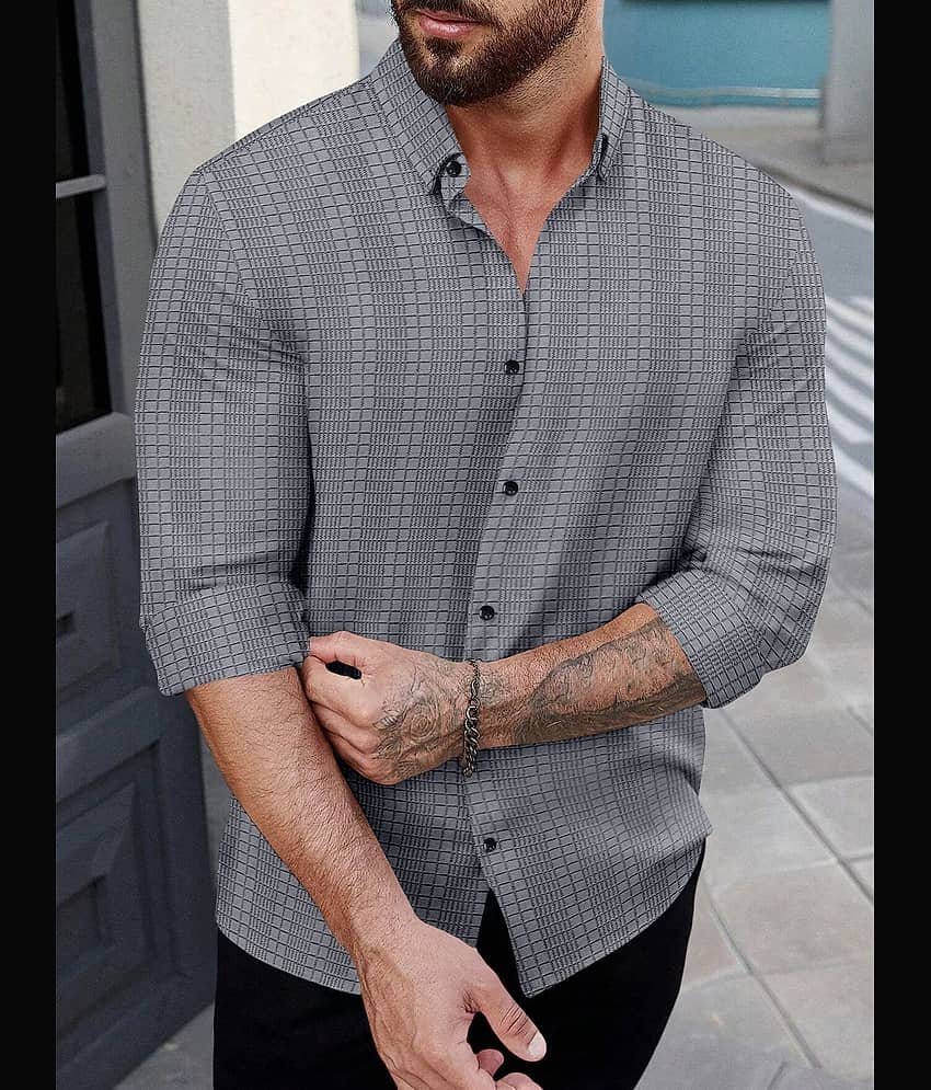 Nofilter Poly Cotton Regular Fit Self Design Full Sleeves Men's Casual Shirt - Grey ( Pack of 1 ) view 2