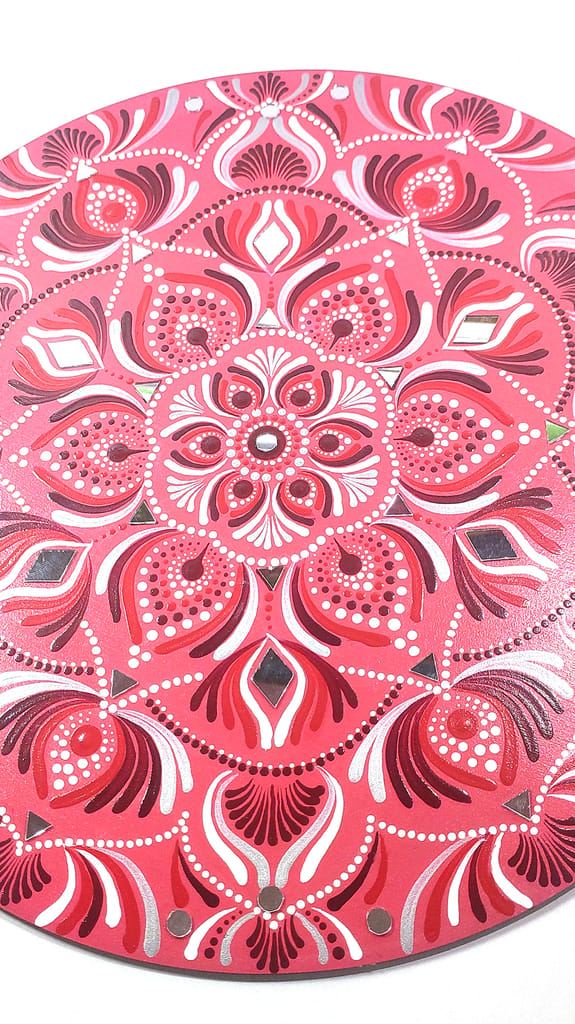 Hand-Painted Dot Mandala Art - 12 Inch Pink Circular Wall Decor view 2