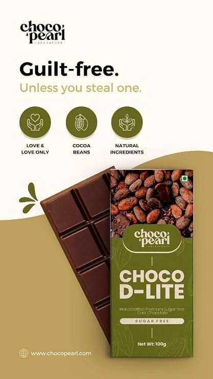 Choco Pearl Premium Handcrafted Dark Chocolate Collection | Sugar Free Dark Chocolate (100g, Choco D-Lite) | Inspired by Hotel Chocolate & Ghirardelli Chocolate Craftsmanship view 2