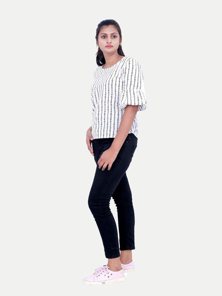 Women White Printed Blouse view 2