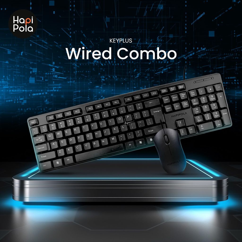 HAPIPOLA COMBO2 KEYPLUS WIRED MULTIMEDIA KEYBOARD with MOUSE | Slim Keystrokes Supportive Keypad 800 DPI 2 Million Clicks 3 Buttons Lengthy Cord view 2