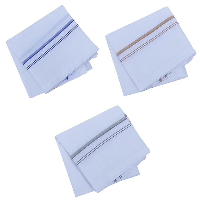 Royal Mart Premium Men's Handkerchief with Colored Stripes - Elevate Your Style for Any Occasion (White) Pack of 3 view 2