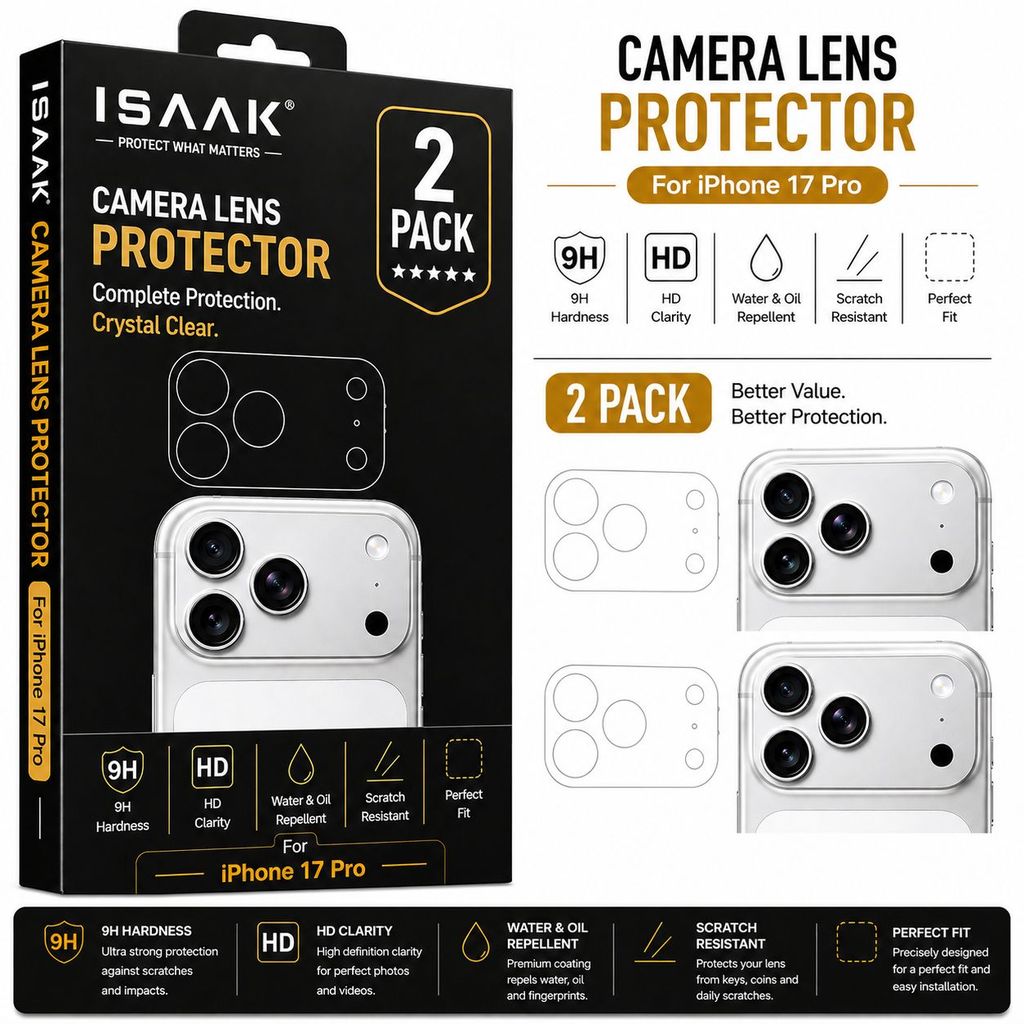 ISAAK Back Camera Lens Protector compatible for Apple iPhone 17 Pro (Pack of 2)