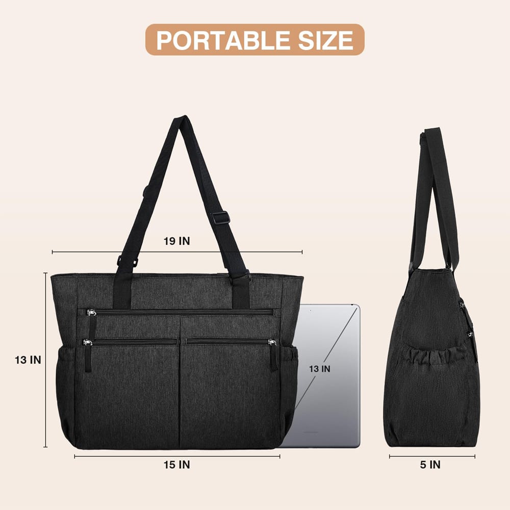 MILOY Waterproof Tote Bag | Waterproof Tote Bags for Women | Waterproof Laptop Bags | Tote Bag for Woman with Adjustable Strap - Black | Multi Compartment | Zipper Pocket -Foldable-Heavy Duty-Washable view 2