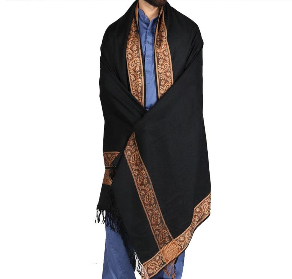 Black Acrowool Shawl: 4 Border Karbala Style Chadder,