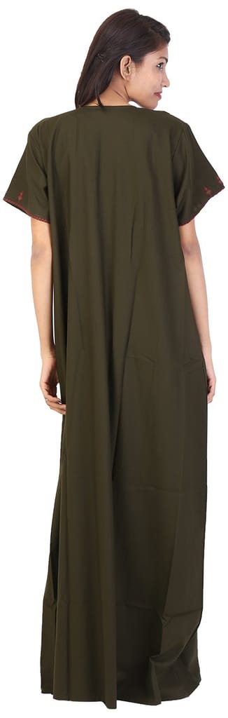 VALENCIA SLEEPWEAR lissybissy Cotton Resham Embroidery Nighty Night Gown Maxi for Women A line (KNW-42, Mehendi Green, Large) view 2