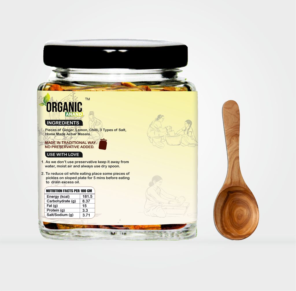 Organic Anand Homemade Ginger Lemon Green Chilli Mix Pickles 250gram Khatta Mix Ghar ka Achaar with Neemwood Spoon Flavourful, Delicious, Traditional Taste view 2