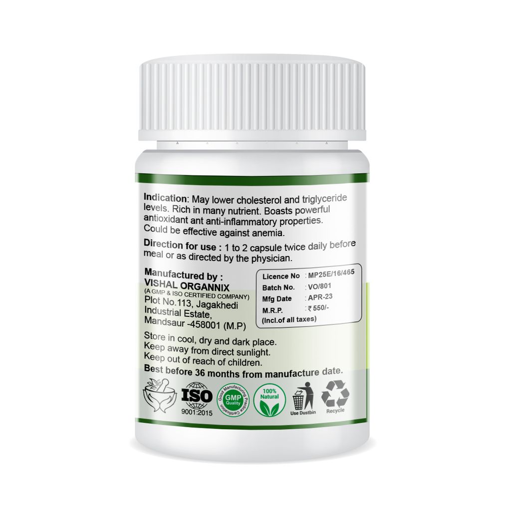 ATHARVA Spirulina Capsules (May lower cholesterol and triglyceride levels. Rich in many nutrient. Boasts powerful antioxidant and anti-inflammatory properties) view 2