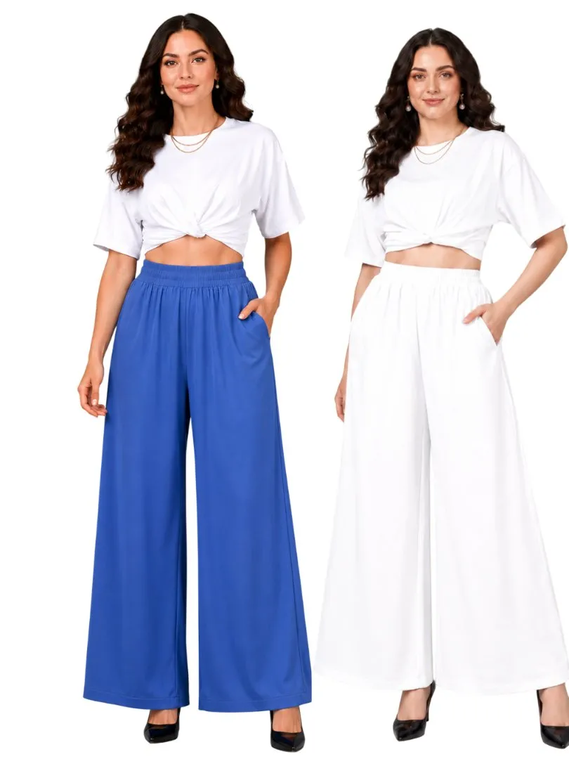 UneR Women's Rayon Palazzo Pants Combo Pack of 2