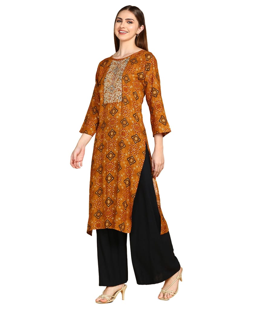 Designer Zari Embroidery Bandhani Permanent Golden Procion Foil Work Kurti view 2